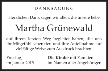 Todesanzeige von Martha Grünewald von merkurtz