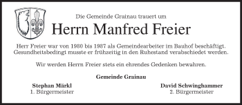 Todesanzeige von Manfred Freier von merkurtz