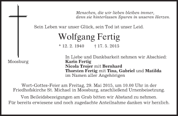 Todesanzeige von Wolfgang Fertig von merkurtz
