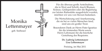 Todesanzeige von Monika Lettenmayer von MERKUR & TZ