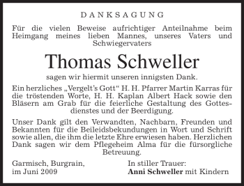 Todesanzeige von Thomas Schweller von MERKUR & TZ