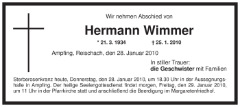 Todesanzeige von Hermann Wimmer von MERKUR & TZ