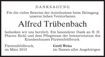 Todesanzeige von Alfred Trübenbach von MERKUR & TZ