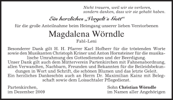 Todesanzeige von Magdalena Wörndle von MERKUR & TZ