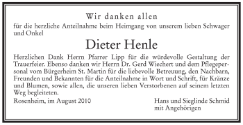 Todesanzeige von Dieter Henle von MERKUR & TZ