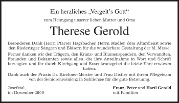 Todesanzeige von Therese Gerold von MERKUR & TZ