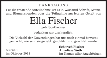Todesanzeige von Ella Fischer von MERKUR & TZ