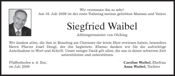 Todesanzeige von Siegfried Waibel von MERKUR & TZ