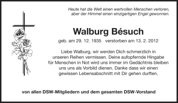Todesanzeige von Walburg Bésuch von MERKUR & TZ
