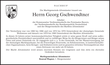 Todesanzeige von Georg Gschwendtner von MERKUR & TZ