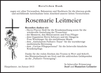 Todesanzeige von Rosemarie Leitmeier von merkurtz