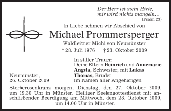Todesanzeige von Michael Prommersperger von MERKUR & TZ