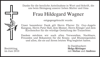 Todesanzeige von Hildegard Wagner von MERKUR & TZ
