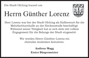 Todesanzeige von Günther Lorenz von merkurtz