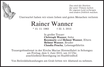 Todesanzeige von Rainer Wanner von merkurtz