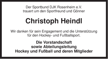 Todesanzeige von Christoph Heindl von MERKUR & TZ
