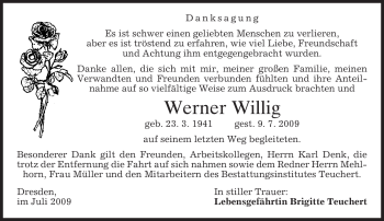 Todesanzeige von Werner Willig von MERKUR & TZ