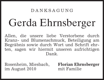 Todesanzeige von Gerda Ehrnsberger von MERKUR & TZ