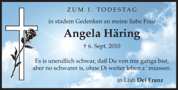 Todesanzeige von Angela Häring von MERKUR & TZ