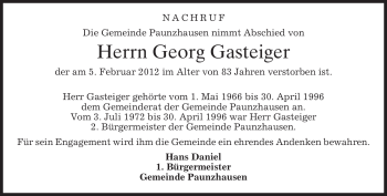 Todesanzeige von Georg Gasteiger von MERKUR & TZ