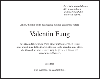 Todesanzeige von Valentin Fuug von MERKUR & TZ
