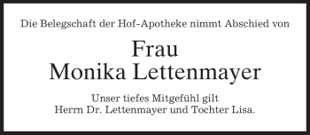Todesanzeige von Monika Lettenmayer von MERKUR & TZ