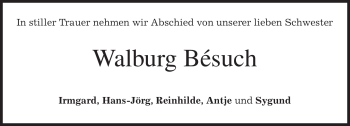 Todesanzeige von Walburg Bésuch von MERKUR & TZ