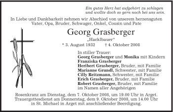 Todesanzeige von Georg Grasberger von MERKUR & TZ