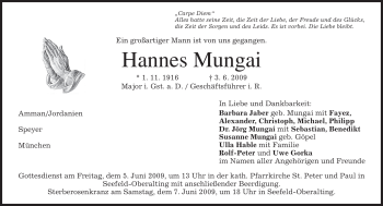 Todesanzeige von Hannes Mungai von MERKUR & TZ