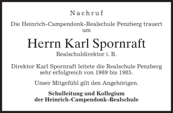 Todesanzeige von Karl Spornraft von MERKUR & TZ