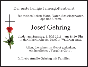 Todesanzeige von Josef Gehring von merkurtz