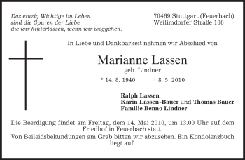 Todesanzeige von Marianne Lassen von MERKUR & TZ