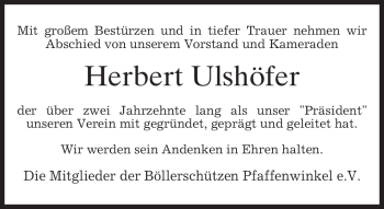 Todesanzeige von Herbert Ulshöfer von MERKUR & TZ