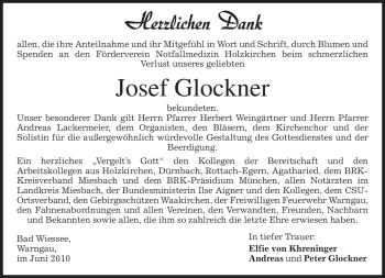 Todesanzeige von Josef Glockner von MERKUR & TZ
