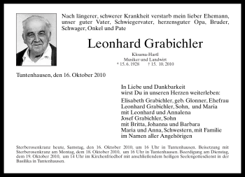 Todesanzeige von Leonhard Grabichler von MERKUR & TZ
