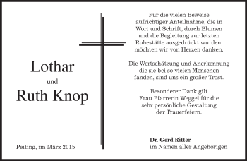 Todesanzeige von Lothar und Ruth Knop von merkurtz