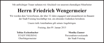 Todesanzeige von Friedrich Wengermeier von merkurtz