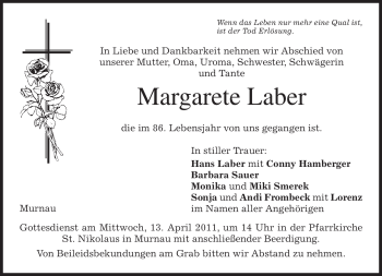 Todesanzeige von Margarete Laber von MERKUR & TZ