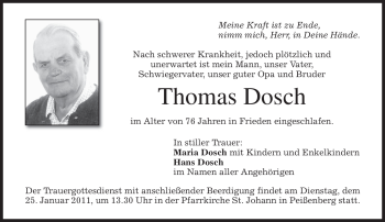 Todesanzeige von Thomas Dosch von MERKUR & TZ