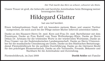 Todesanzeige von Hildegard Glatter von MERKUR & TZ
