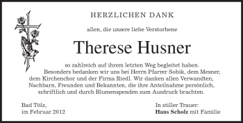 Todesanzeige von Therese Husner von MERKUR & TZ