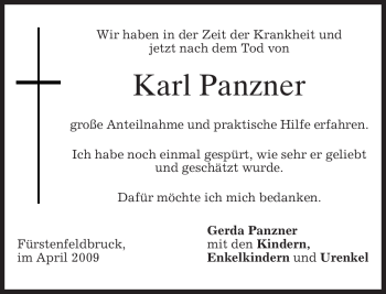 Todesanzeige von Karl Panzner von MERKUR & TZ