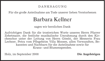 Todesanzeige von Barbara Kellner von MERKUR & TZ