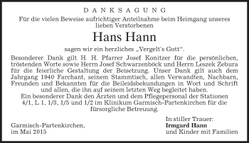 Todesanzeige von Hans Hann von merkurtz