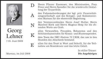 Todesanzeige von Georg Lehner von MERKUR & TZ