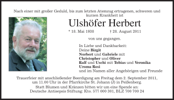 Todesanzeige von Herbert Ulshöfer von MERKUR & TZ