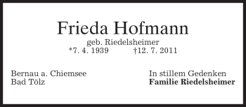 Todesanzeige von Frieda Hofmann von MERKUR & TZ