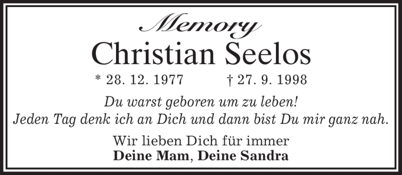  Traueranzeige für Christian Seelos vom 27.09.2010 aus MERKUR & TZ