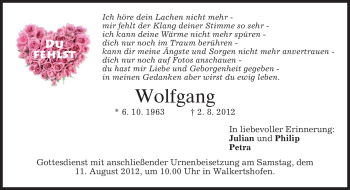 Todesanzeige von Wolfgang Unbekannt von MERKUR & TZ