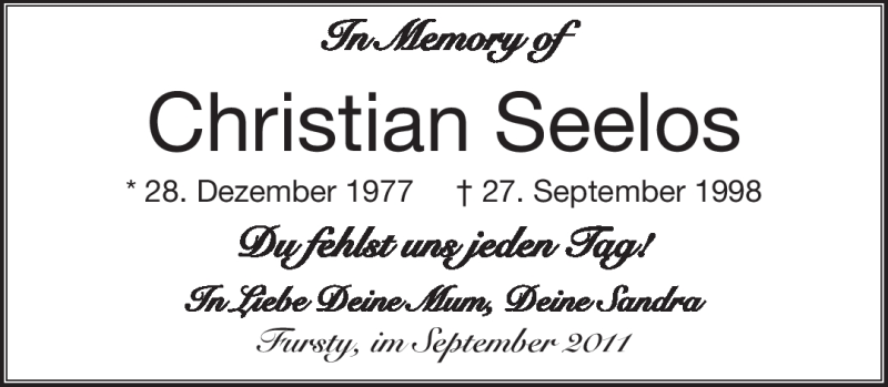  Traueranzeige für Christian Seelos vom 27.09.2011 aus MERKUR & TZ